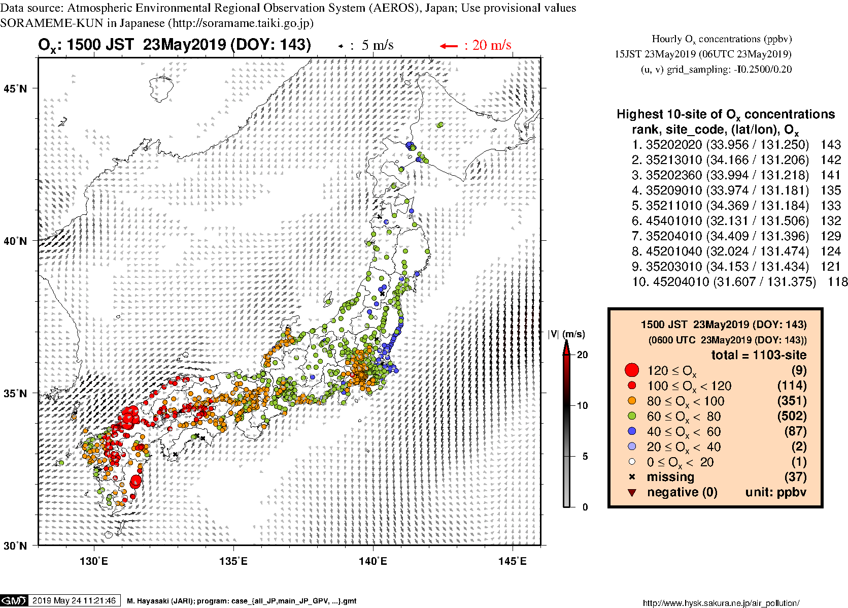 Ox concentration in mainland Japan (15JST 23May2019)