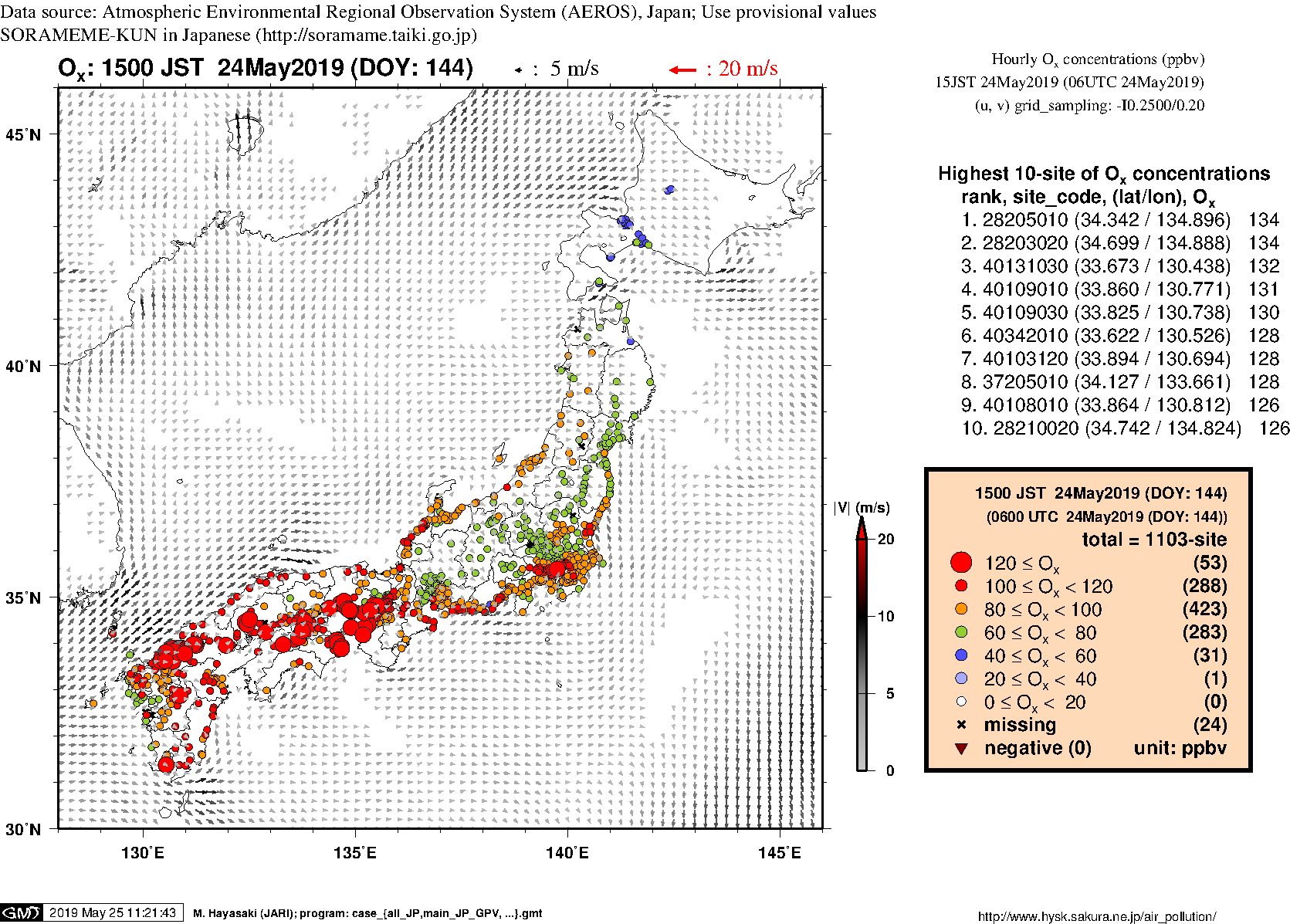 Ox concentration in mainland Japan (15JST 24May2019)