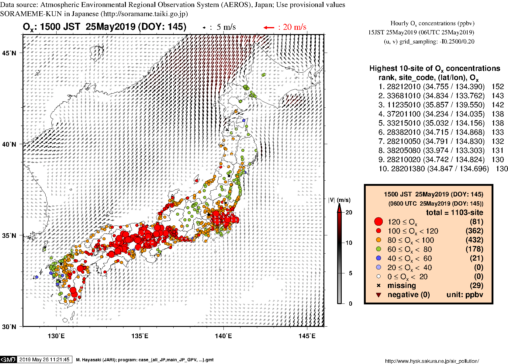 Ox concentration in mainland Japan (15JST 25May2019)