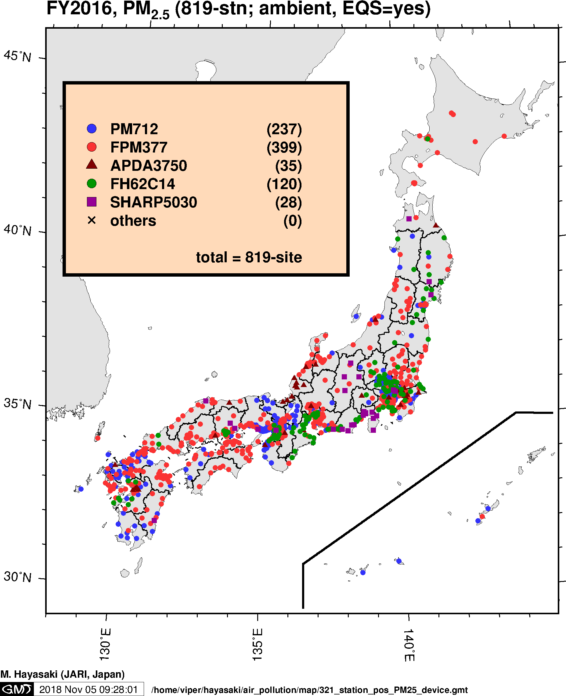 PM2.5 Monitoring devices in Japan