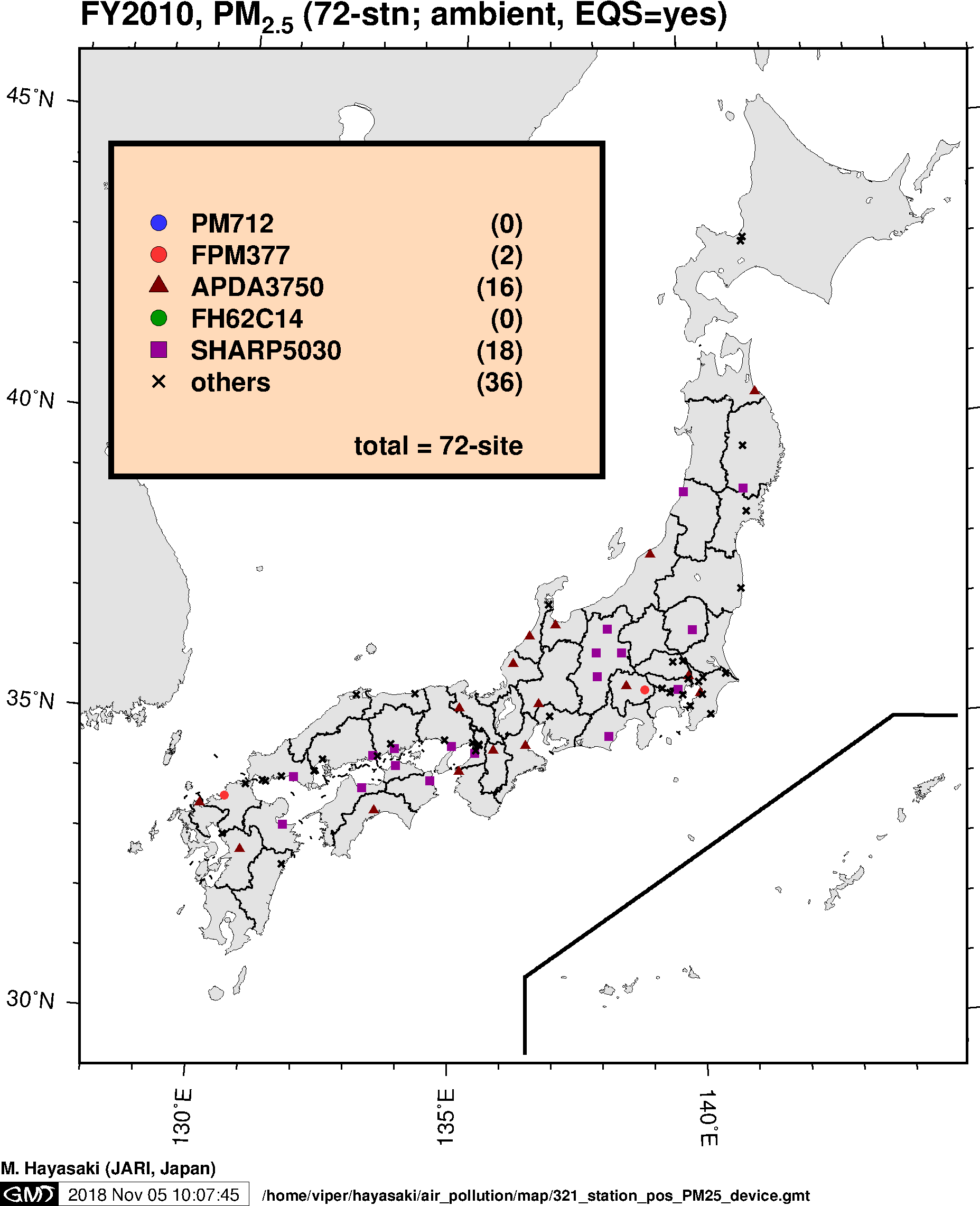 PM2.5 Monitoring devices in Japan (FY2010)