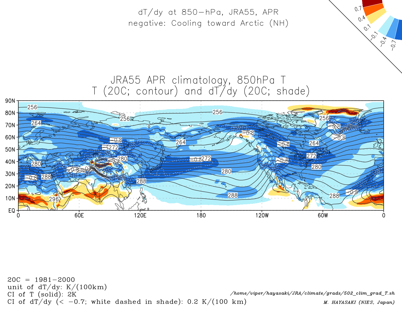 Monthly climatology (Apr) of dT/dy at 850-hPa in the NH